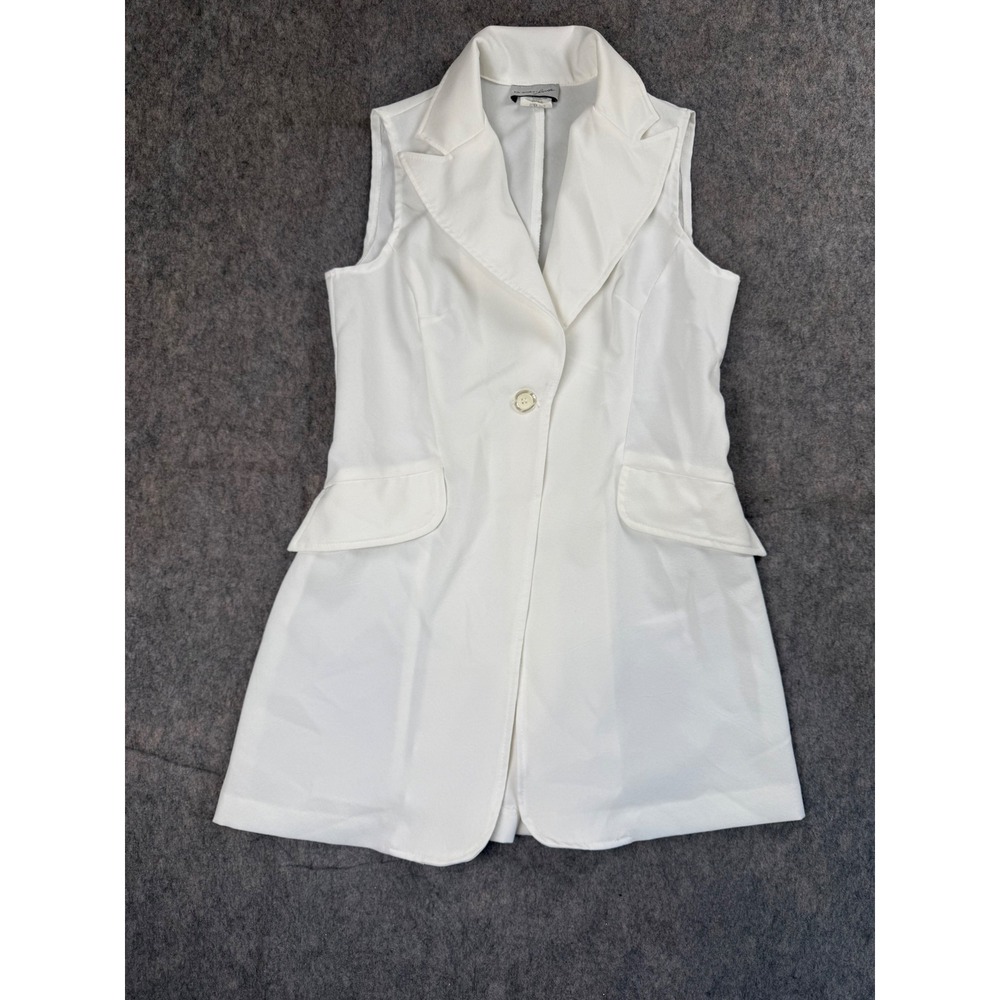 Breakin Loose Vest Women 7/8 White Polyester Longline Blazer Sleeveless Classic